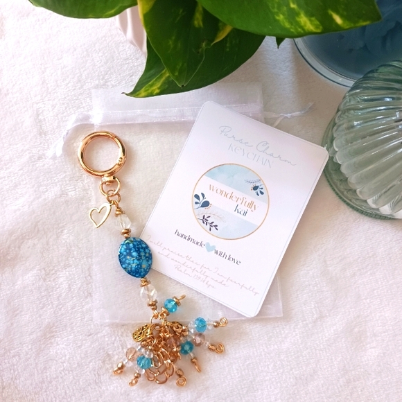 Artisan Handcrafted Handmade Gold Turquoise Charm Purse Jewelry Handbag Keychain - Picture 16 of 16